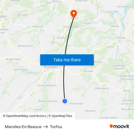 Marolles-En-Beauce to Torfou map