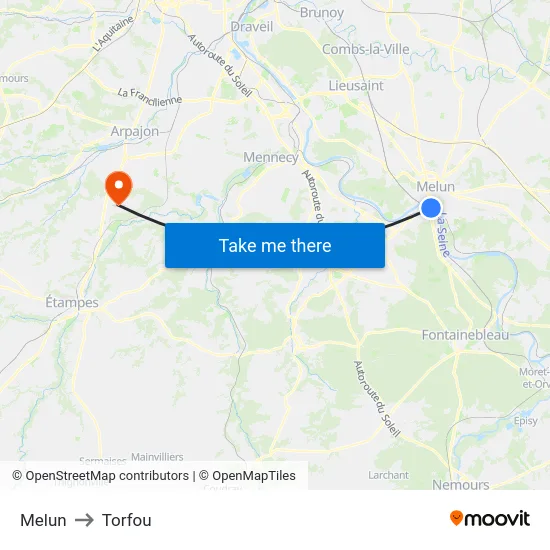 Melun to Torfou map