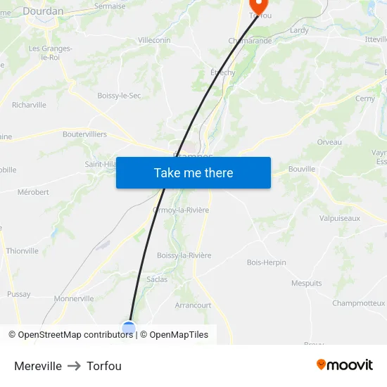 Mereville to Torfou map