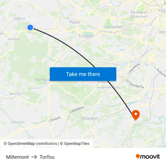Millemont to Torfou map