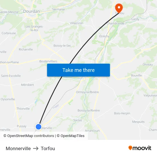 Monnerville to Torfou map