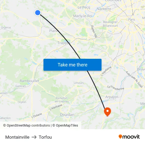 Montainville to Torfou map