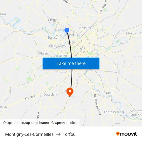 Montigny-Les-Cormeilles to Torfou map