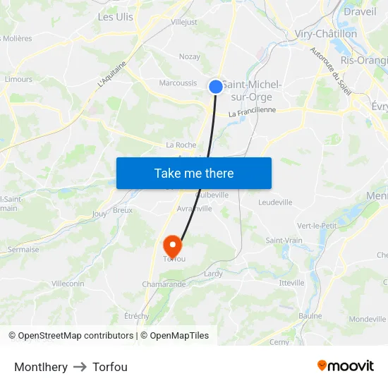 Montlhery to Torfou map