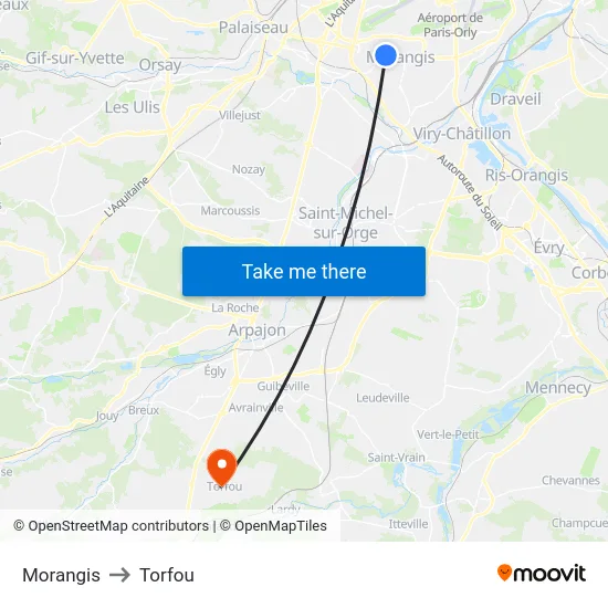Morangis to Torfou map