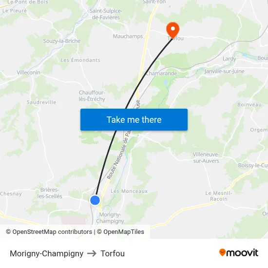 Morigny-Champigny to Torfou map