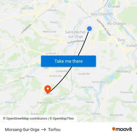 Morsang-Sur-Orge to Torfou map