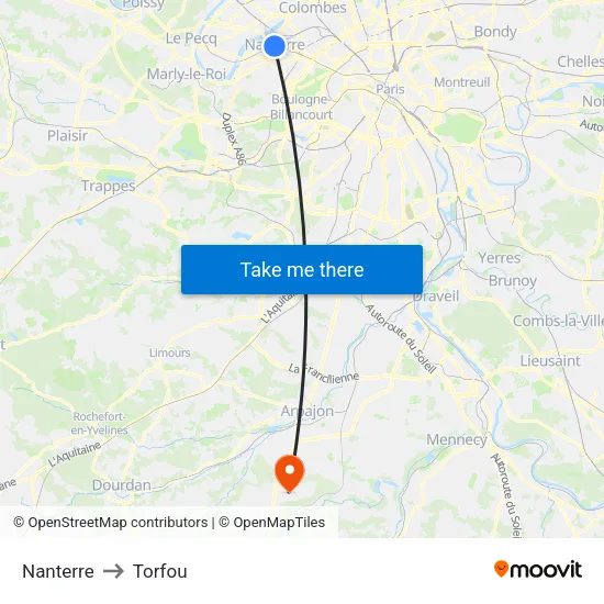 Nanterre to Torfou map