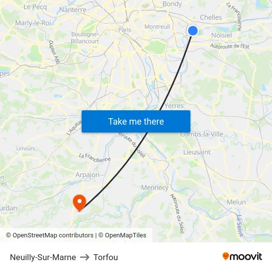 Neuilly-Sur-Marne to Torfou map