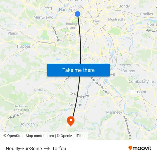 Neuilly-Sur-Seine to Torfou map