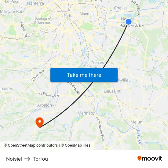 Noisiel to Torfou map
