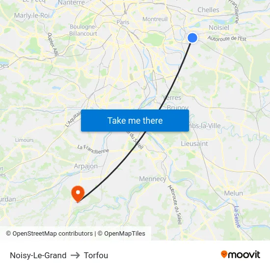 Noisy-Le-Grand to Torfou map