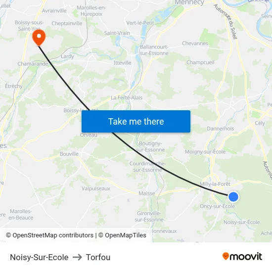 Noisy-Sur-Ecole to Torfou map