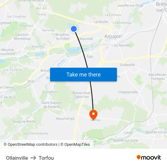 Ollainville to Torfou map