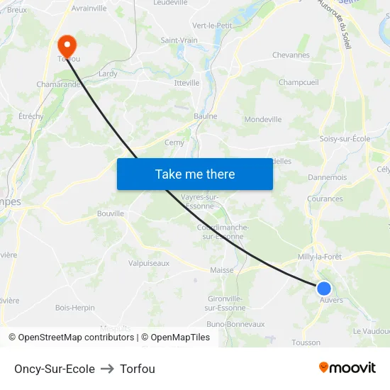 Oncy-Sur-Ecole to Torfou map