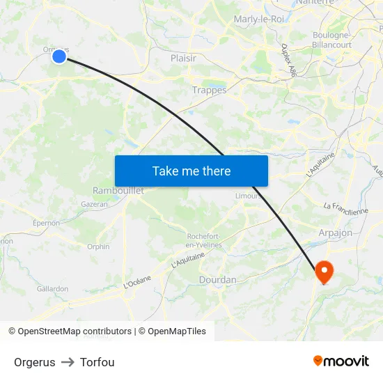 Orgerus to Torfou map