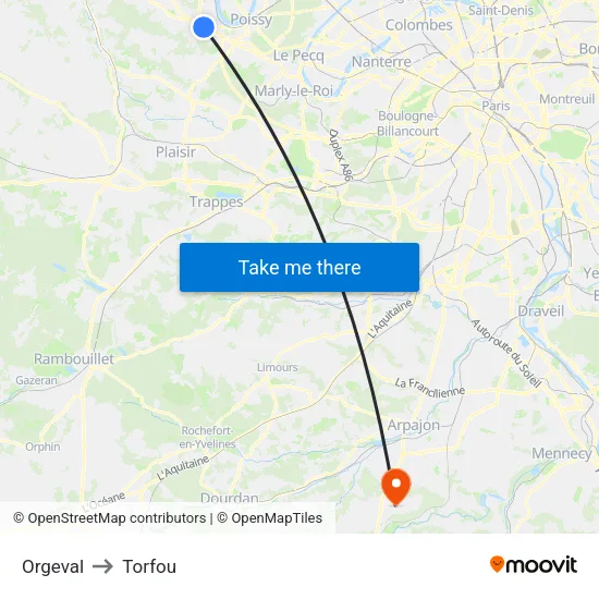 Orgeval to Torfou map