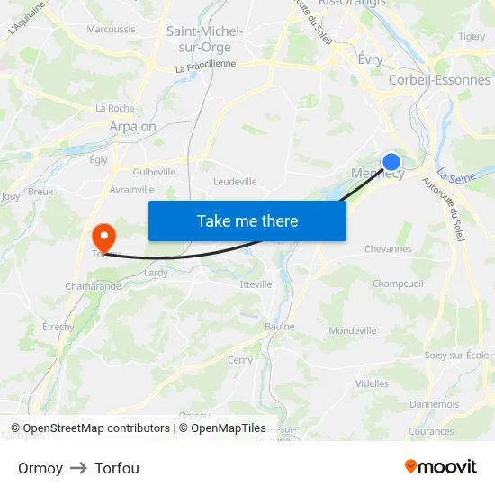 Ormoy to Torfou map