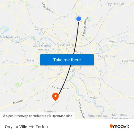 Orry-La-Ville to Torfou map