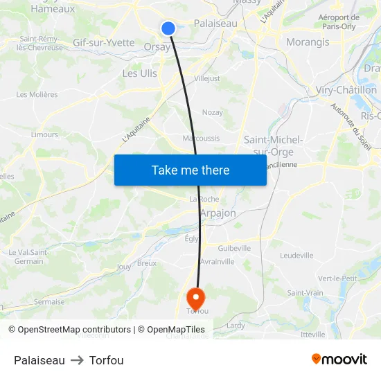 Palaiseau to Torfou map