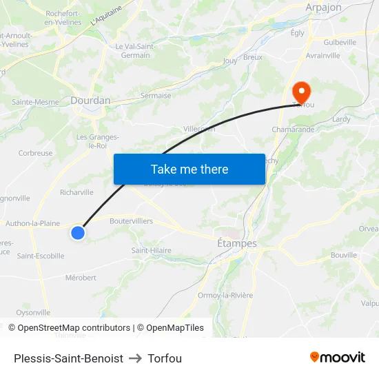 Plessis-Saint-Benoist to Torfou map