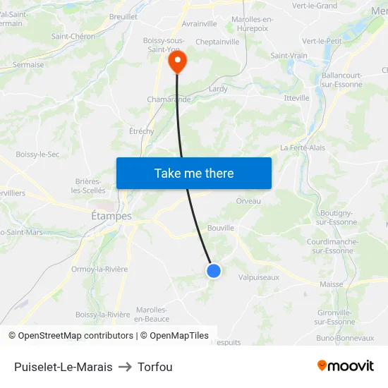 Puiselet-Le-Marais to Torfou map