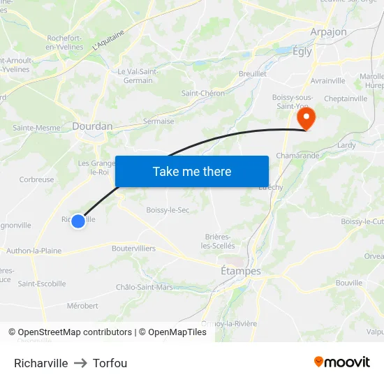 Richarville to Torfou map