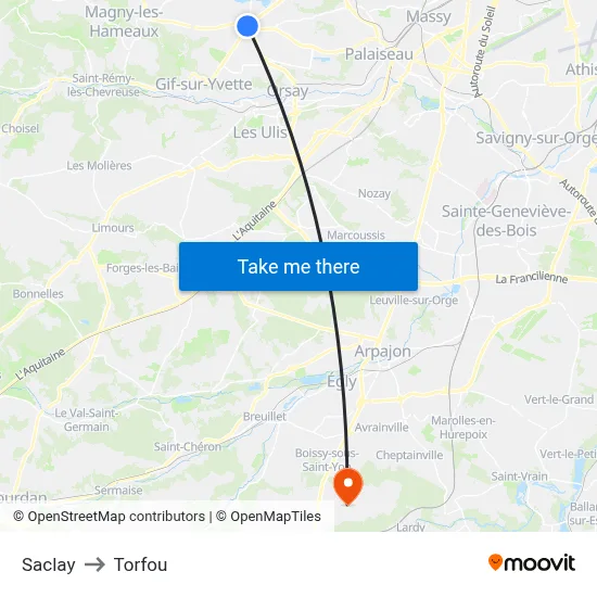 Saclay to Torfou map