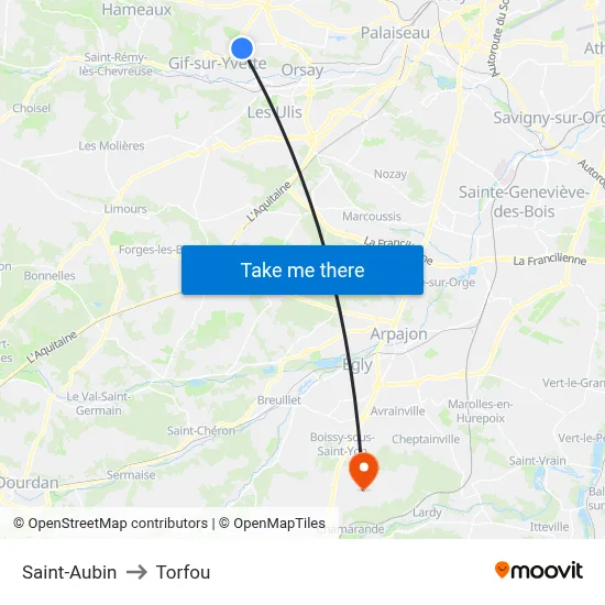 Saint-Aubin to Torfou map