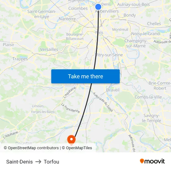 Saint-Denis to Torfou map