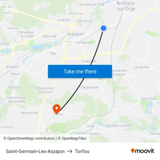 Saint-Germain-Les-Arpajon to Torfou map