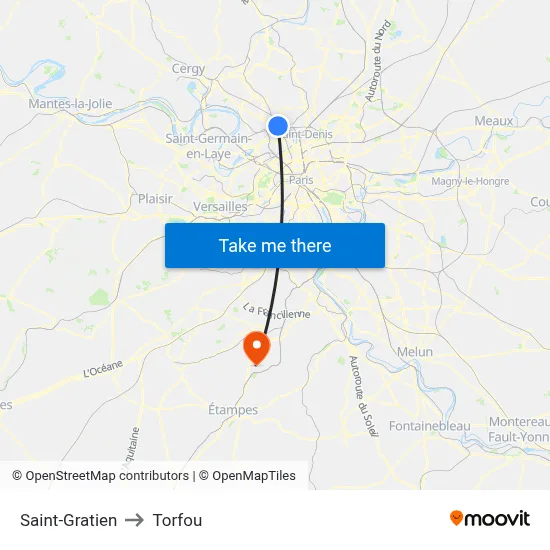 Saint-Gratien to Torfou map