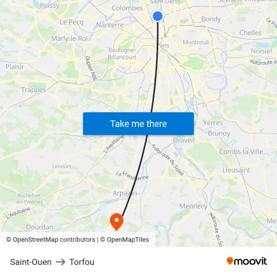 Saint-Ouen to Torfou map