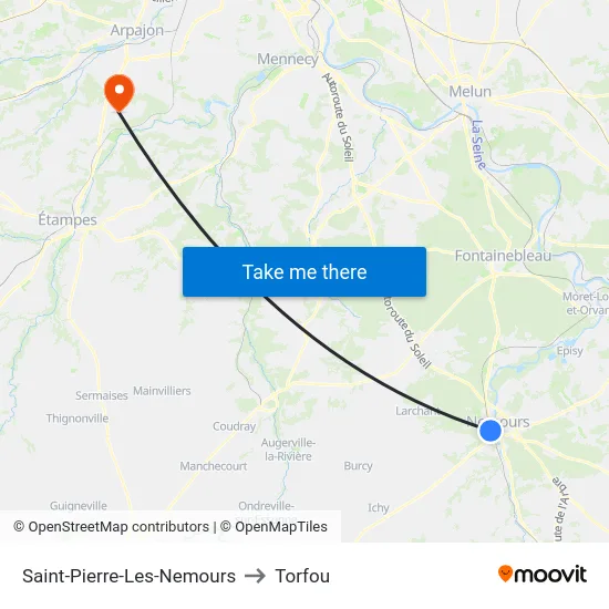 Saint-Pierre-Les-Nemours to Torfou map