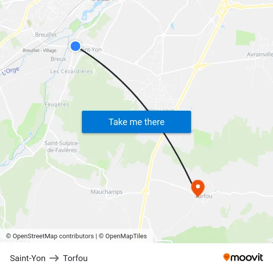 Saint-Yon to Torfou map