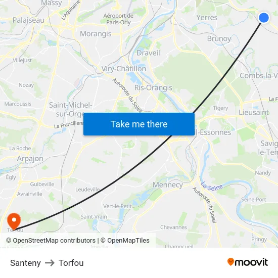 Santeny to Torfou map
