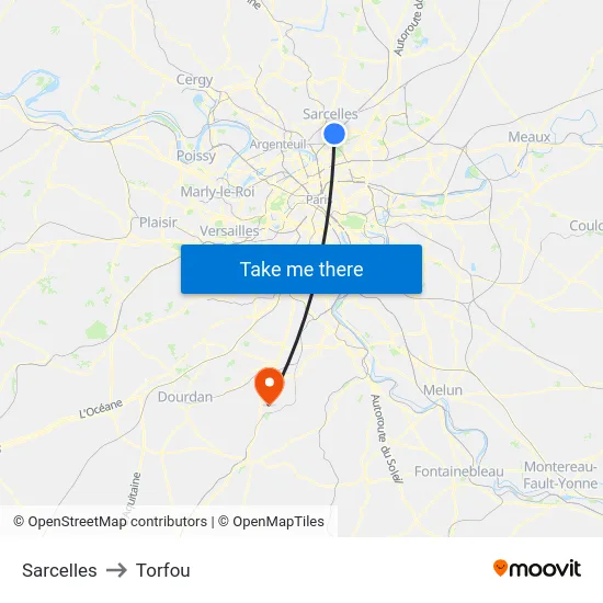 Sarcelles to Torfou map