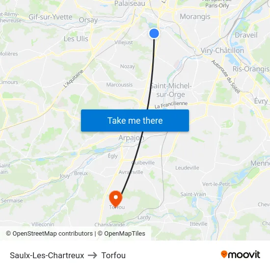 Saulx-Les-Chartreux to Torfou map
