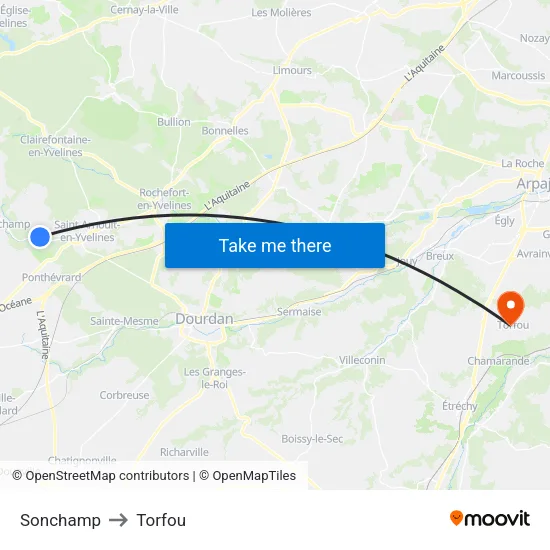 Sonchamp to Torfou map