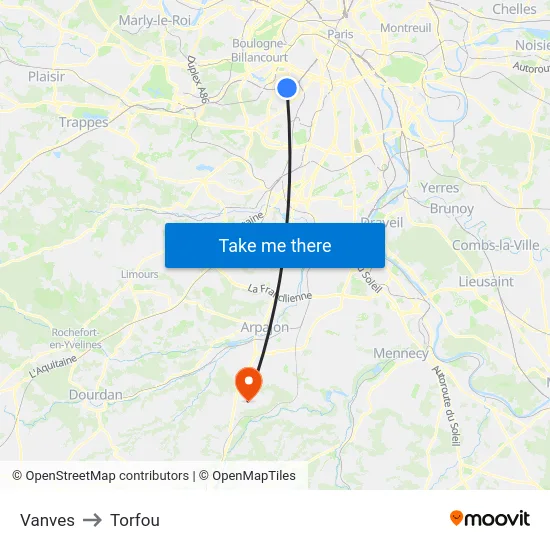 Vanves to Torfou map
