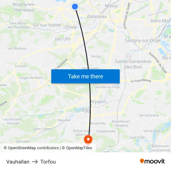 Vauhallan to Torfou map