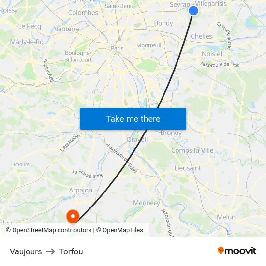 Vaujours to Torfou map
