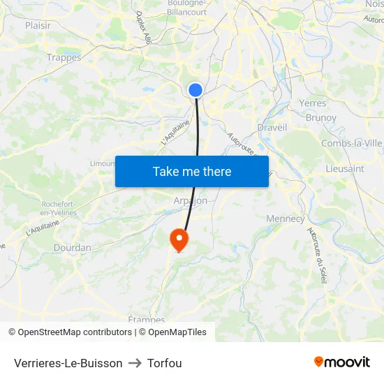 Verrieres-Le-Buisson to Torfou map
