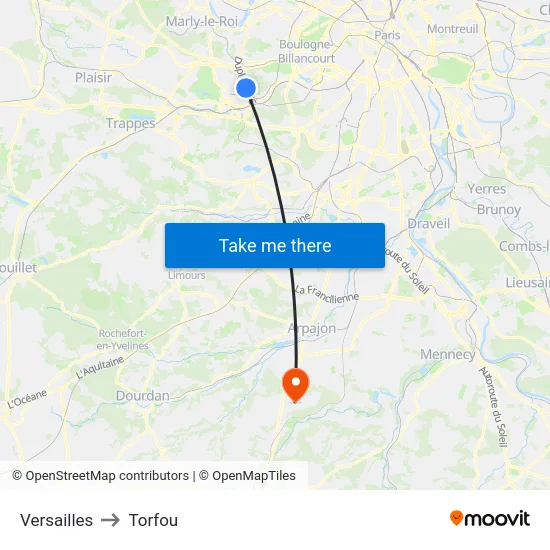 Versailles to Torfou map