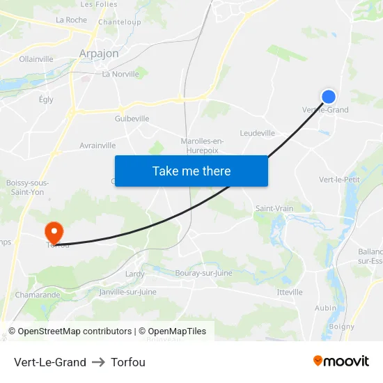 Vert-Le-Grand to Torfou map
