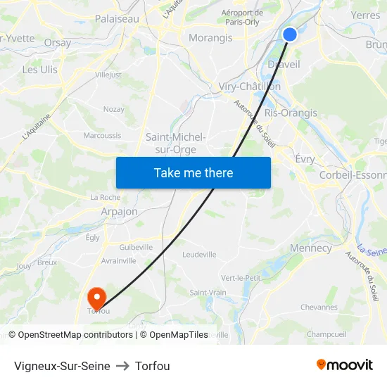Vigneux-Sur-Seine to Torfou map