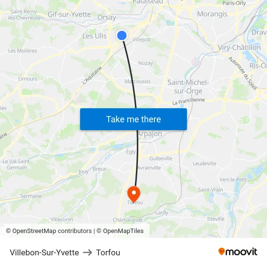 Villebon-Sur-Yvette to Torfou map