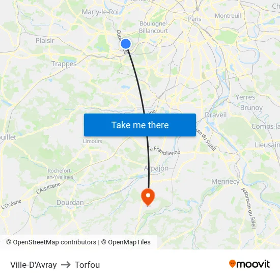 Ville-D'Avray to Torfou map