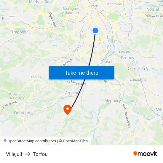 Villejuif to Torfou map