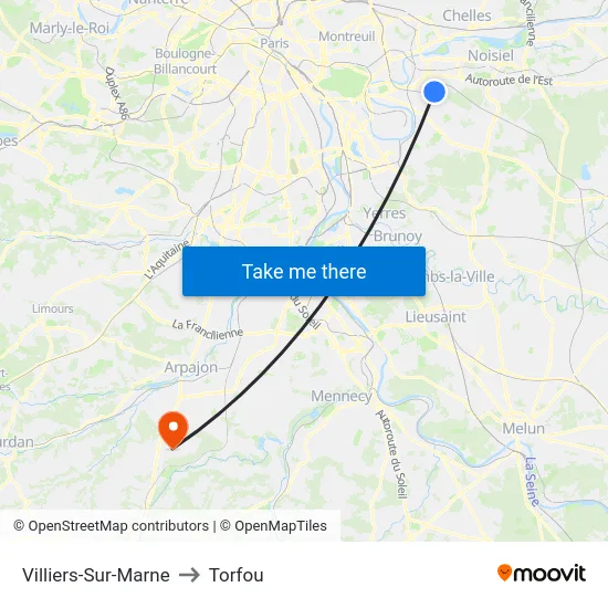 Villiers-Sur-Marne to Torfou map